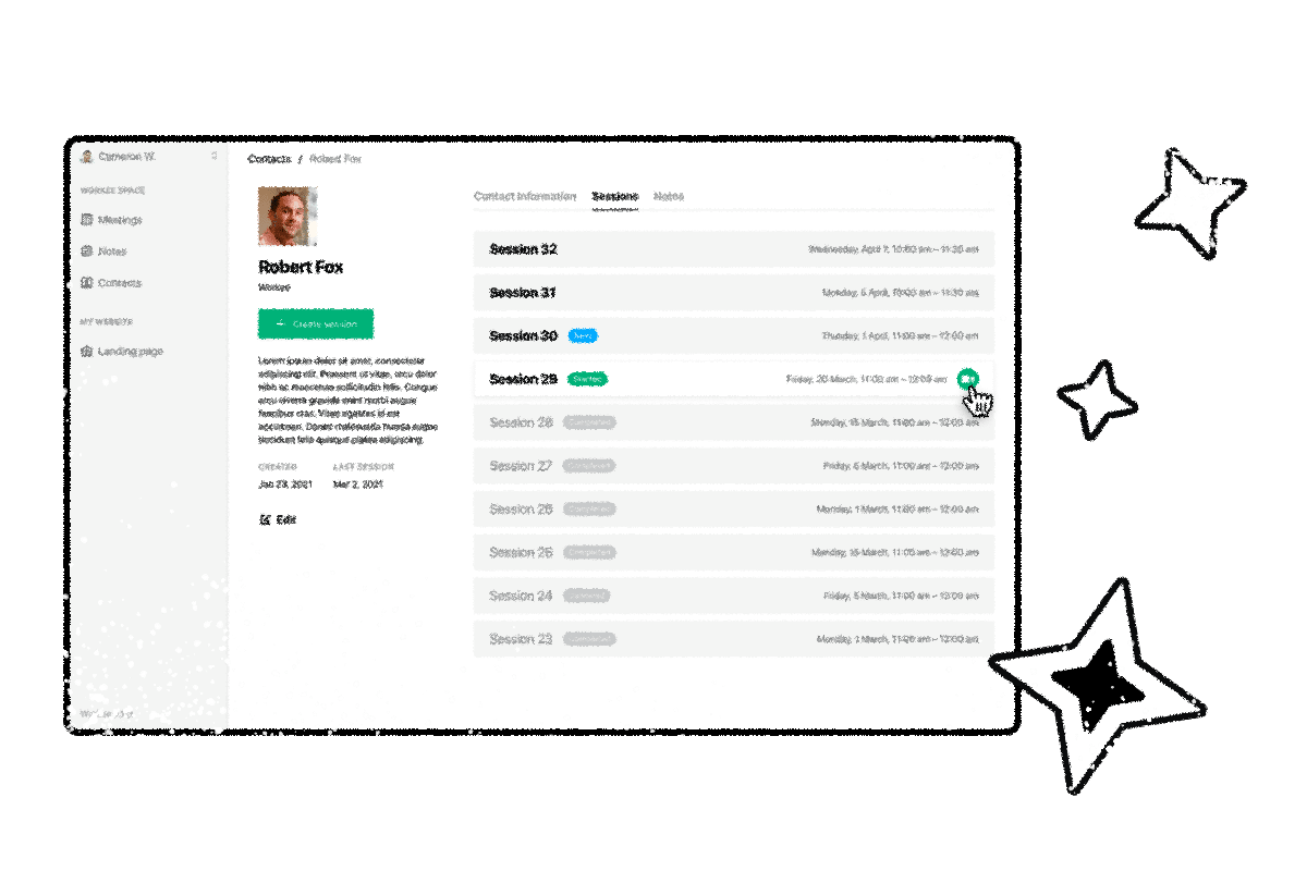 Clients sessions list